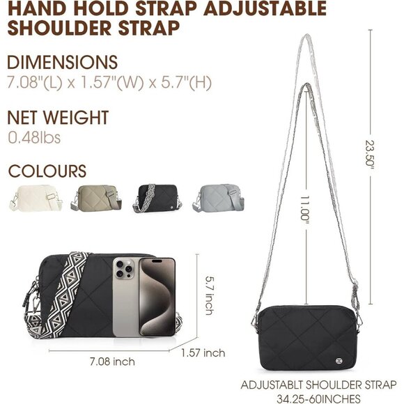 Crossbody Puffer Bag Women Quilted Lightweight Waterproof Shoulder Purse - Picture 4 of 7